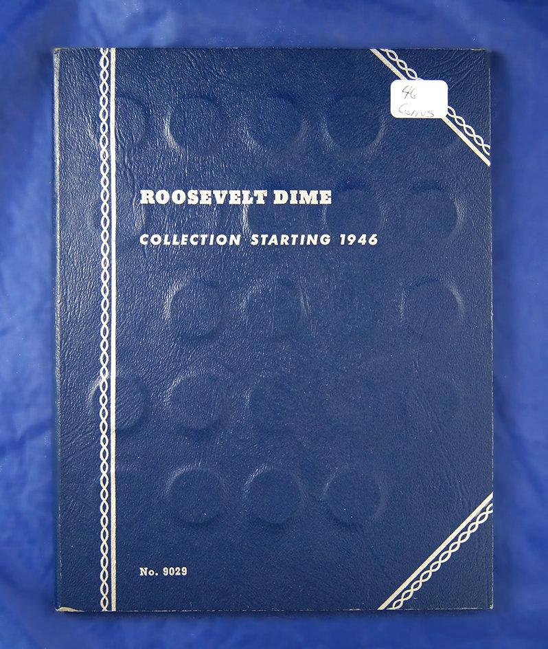 44 Silver and 2 Clad Roosevelt Dimes in Folder Some Coins Are Not in Right Holes