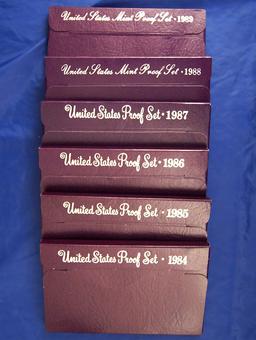 1984, 1985, 1986, 1987, 1988 and 1989 Proof Sets in Original Boxes