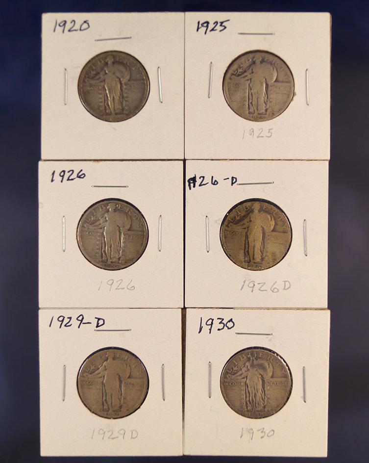 1920, 1925, 1926, 1926-D, 1929-D and 1930 Standing Liberty Quarters G-F