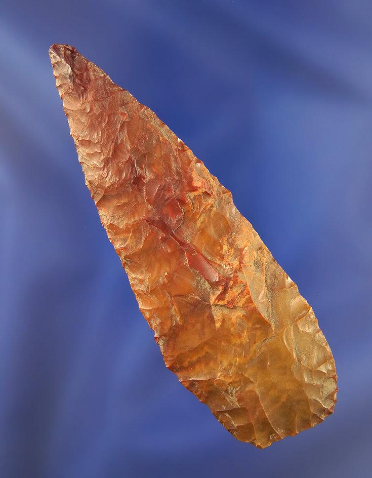 Well made Knife from Atlatl Valley. Multi-colored Jasper, 3 11/16" L, found in the 1950's