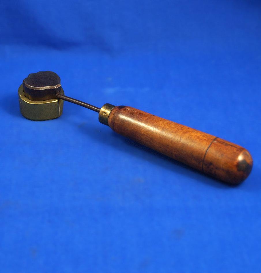Leaf iron and mold, 1 1/4" head, wood handle, 8" long