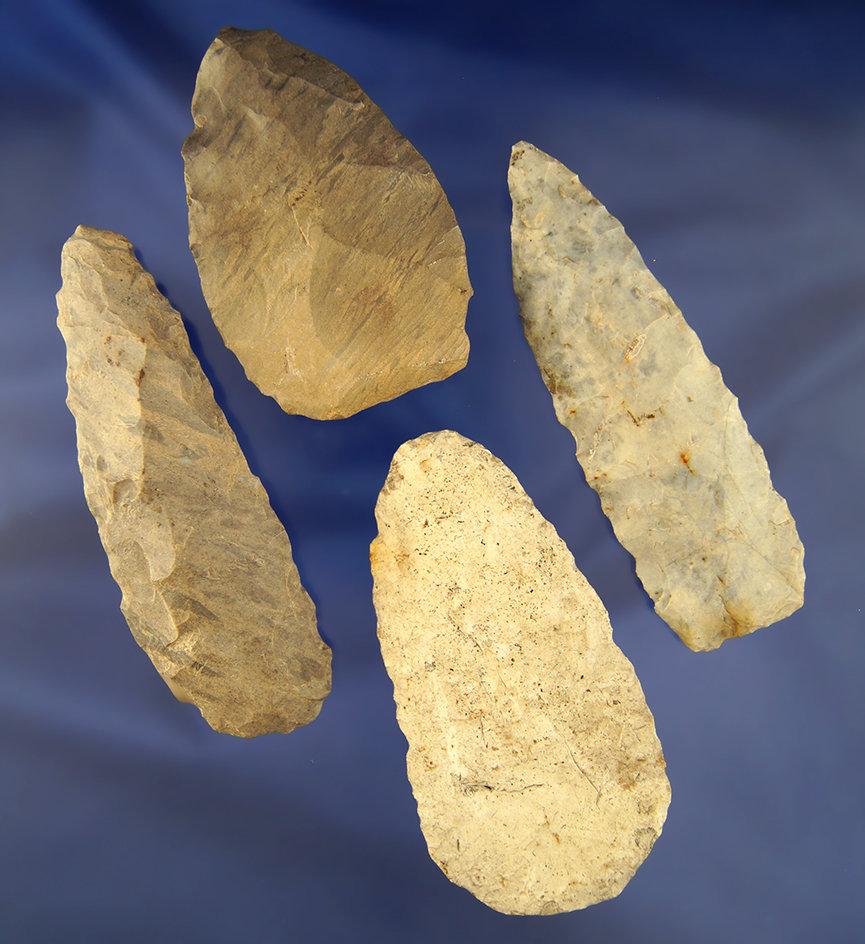 Set of four Midwestern Flint Blades, largest is 4 5/16"