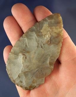 3 1/4" thin, nicely flaked and heavily patinated Flint Ridge Flint Adena Blade found in Ohio.