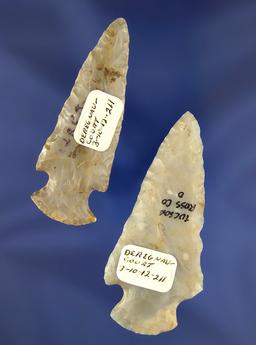 Pair of Flint Ridge Flint Hopewell Arrowheads found in Ohio, largest is 3".