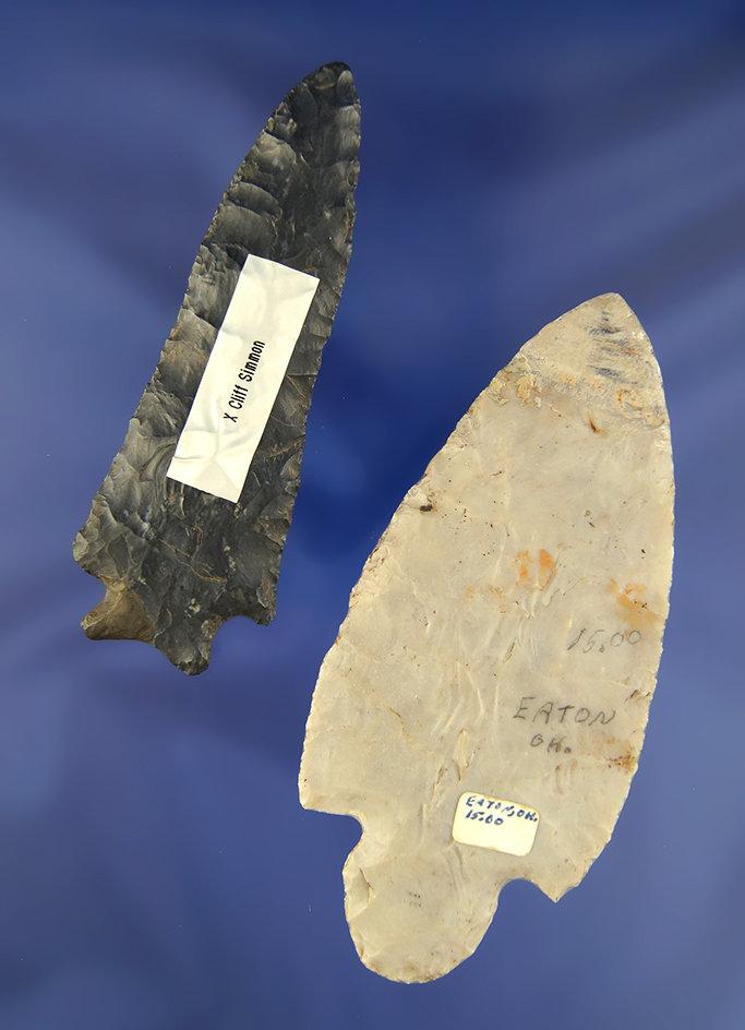 Pair of large restored Arrowheads found in Ohio, largest is 4 9/16".
