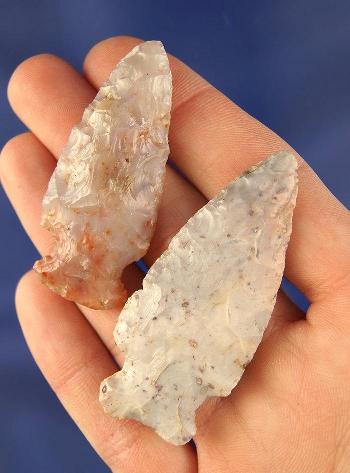 Pair of nice Flint Ridge Flint Arrowheads found in Ohio, largest is 2 3/8".