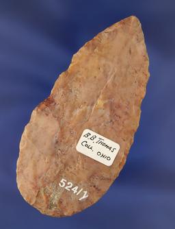 3 3/8" Adena Blade made from Pink Flint Ridge Flint and found in Ohio. Ex-B.B. Thomas.