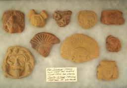 Nice group of 10 PreColumbian Ceramic Zapotec Culture Figure Heads. Circa AD 600-900