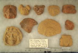 Nice group of 10 PreColumbian Ceramic Zapotec Culture Figure Heads. Circa AD 600-900