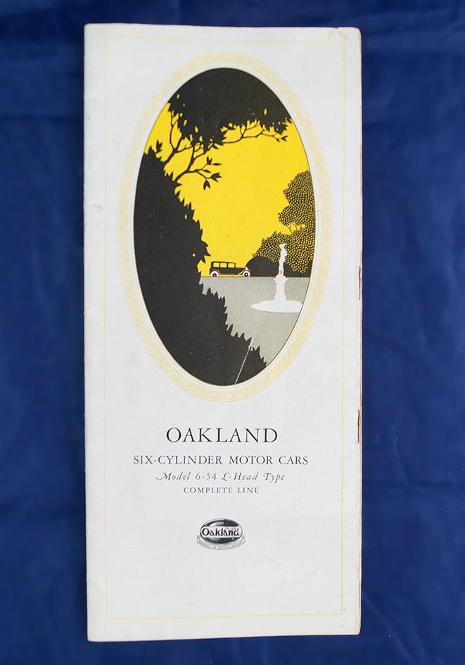 General Motors Oakland 6 cylinder motorcars model 6-54 brochure,  9" x 8" folded in half