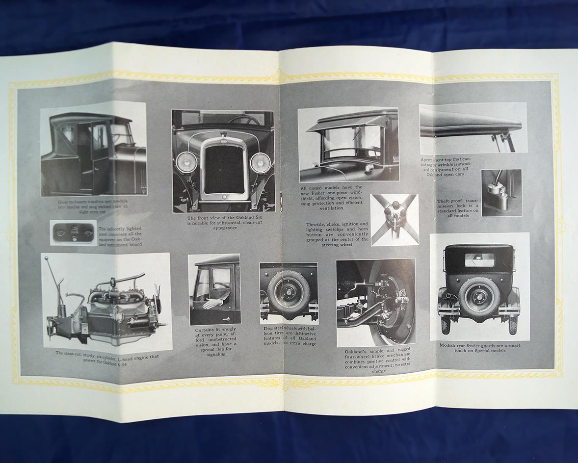 General Motors Oakland 6 cylinder motorcars model 6-54 brochure,  9" x 8" folded in half