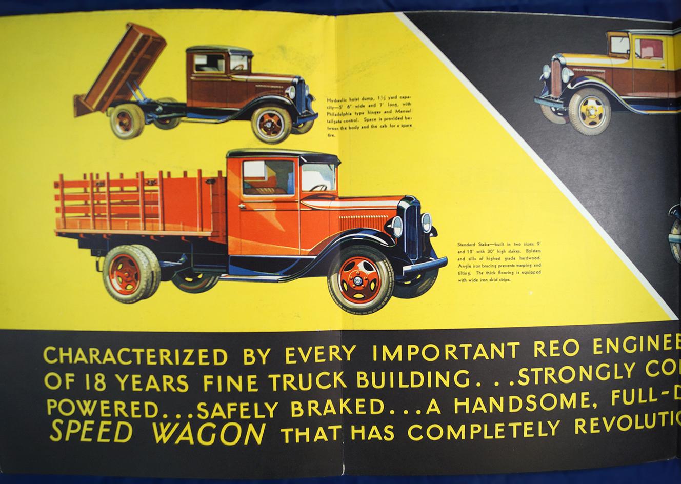 Set of 2:  REO Speed Wagons; and a 6 page REO-ROYALE 8 color brochure, Harrisburg Auto Co, PA