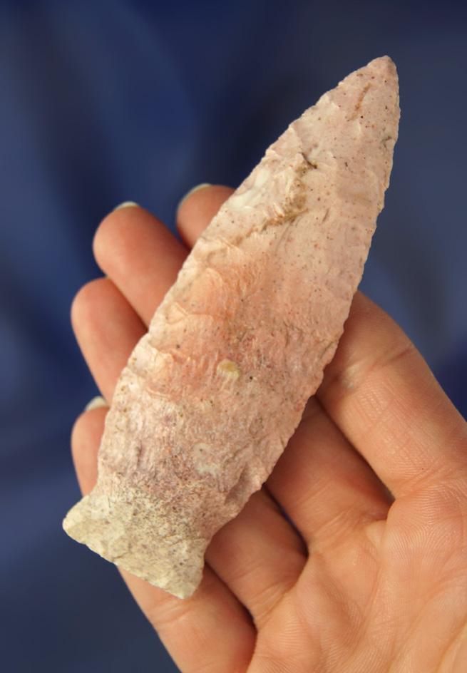 3 15/16" Nice Side Notched found in Saline Co.,  Missouri made from Strawberry Chert.. Bennett COA.