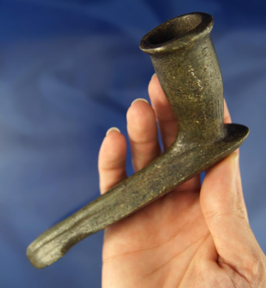 Large 5 7/8" long well styled Steatite Pipe found in 1993 by Bill Hanawalt in Defiance Co.,  Ohio.