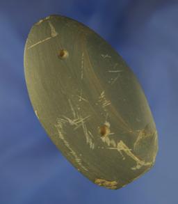 3 1/2" banded slate Gorget that was spotted but not drilled found in Urbana, Champaign Co.,  Ohio