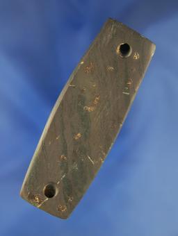 3 3/8" drilled Bar Amulet that is well patinated and slightly scooped  found in Wood Co.,  Ohio.