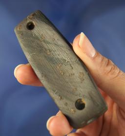 3 3/8" drilled Bar Amulet that is well patinated and slightly scooped  found in Wood Co.,  Ohio.