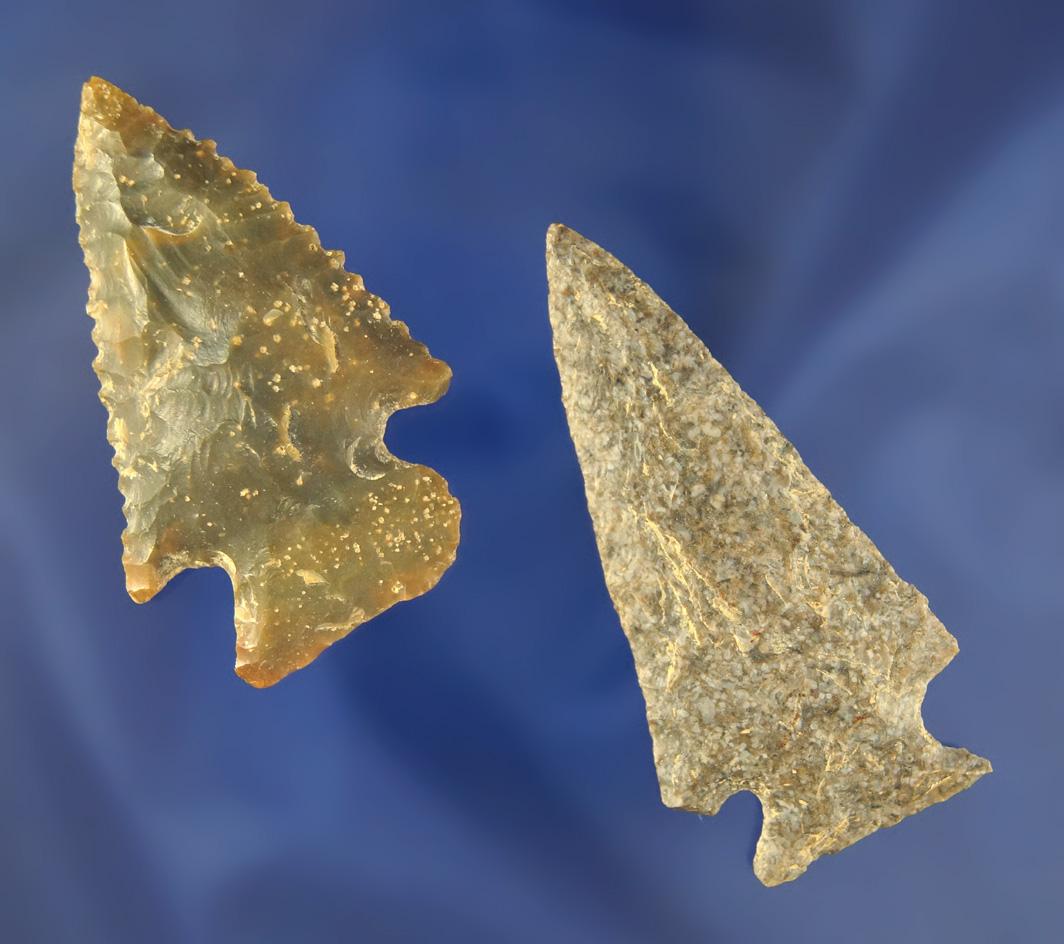 Pair of nice Archaic Cornernotch Arrowheads, found near the Cumberland River, Creelsboro, KY.