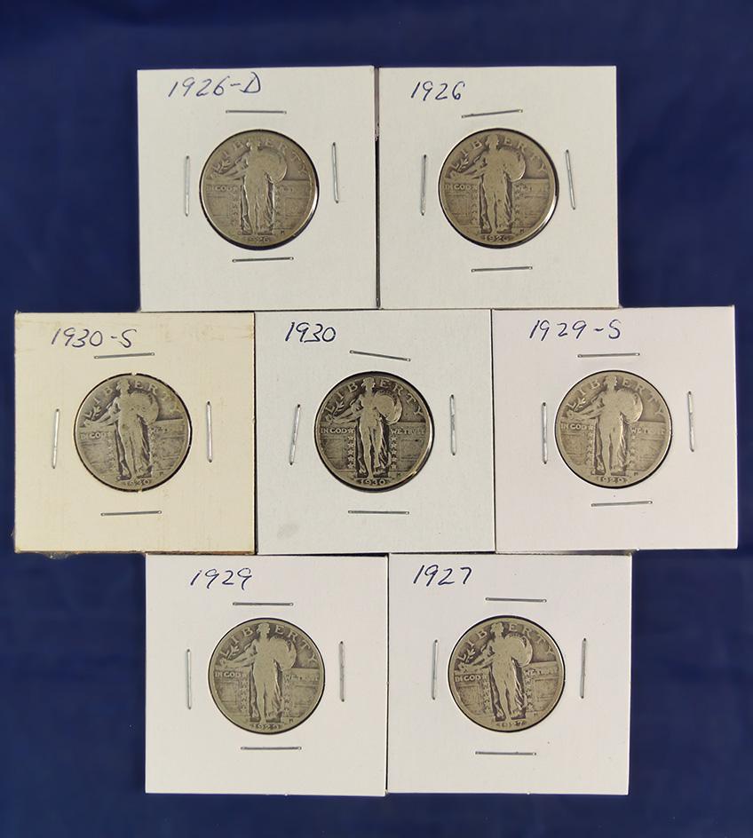 1926, 1926-D, 1927, 1929, 1929-S, 1930 and 1930-S Standing Liberty Quarters G-F