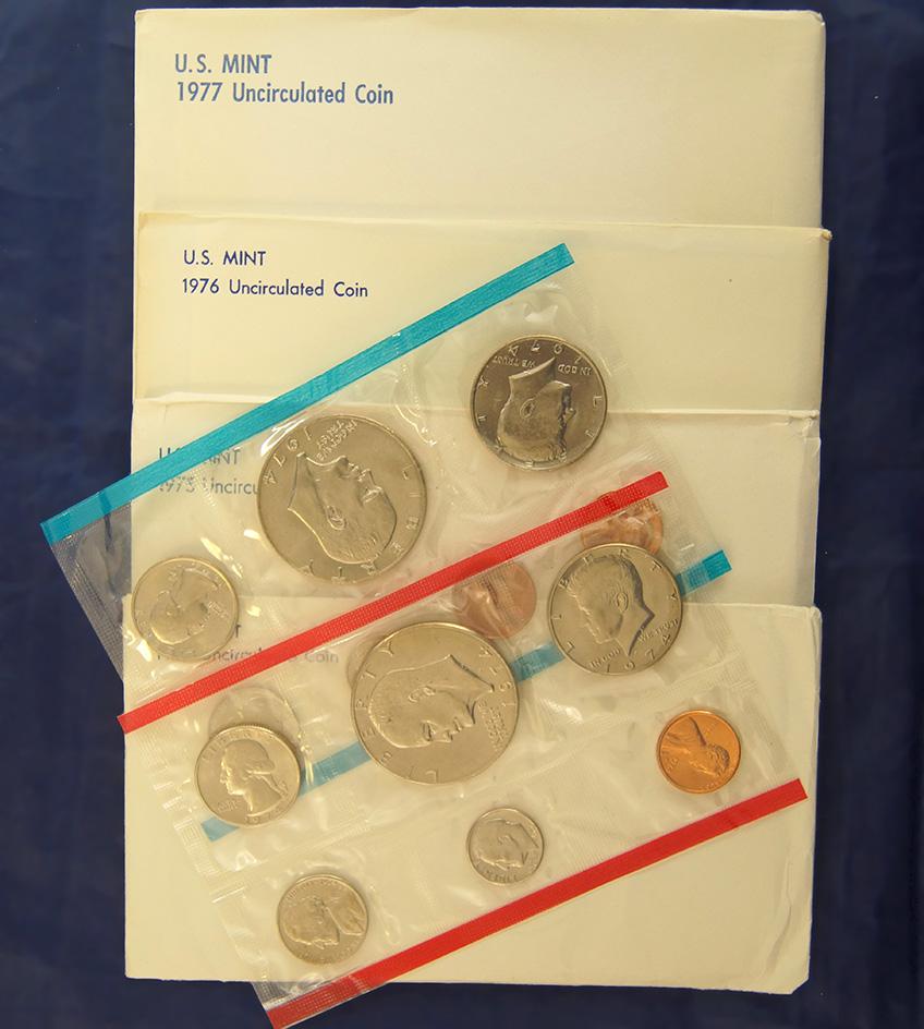 1974, 1975, 1976 and 1977 Mint Sets in Original Envelopes