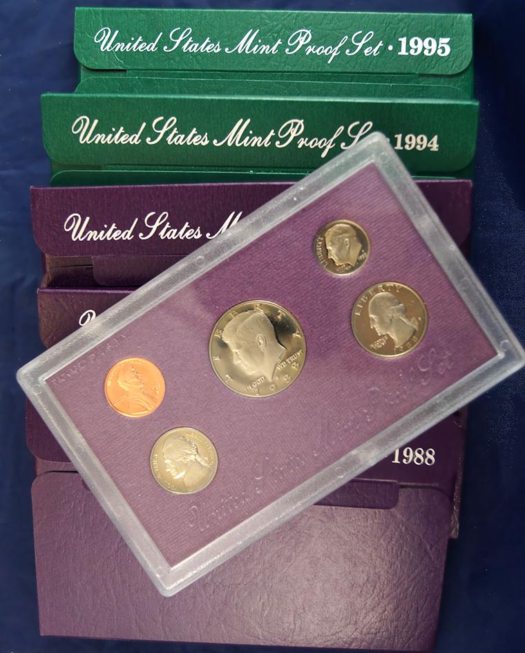 1988, 1989, 1992, 1994 and 1995 Proof Sets in Original Boxes