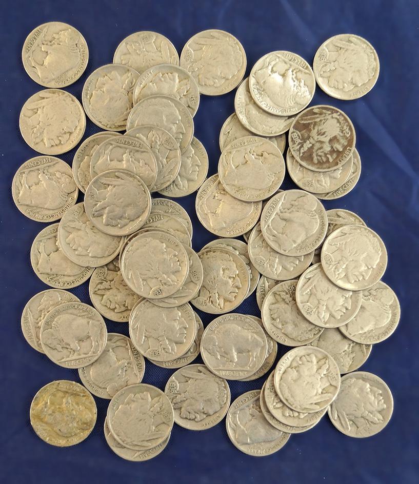 60 Assorted Buffalo Nickels G-VF