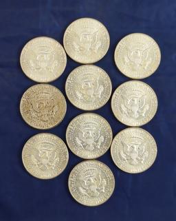 10 – 1964-D Kennedy Silver Half Dollars AU-BU