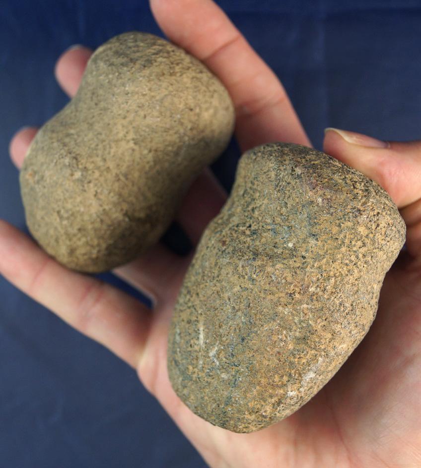 Pair of Grooved Hammerstones found in Ohio, largest is 2 13/16".