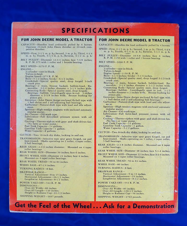 John Deere Tractors catalog, Models A & B, some color