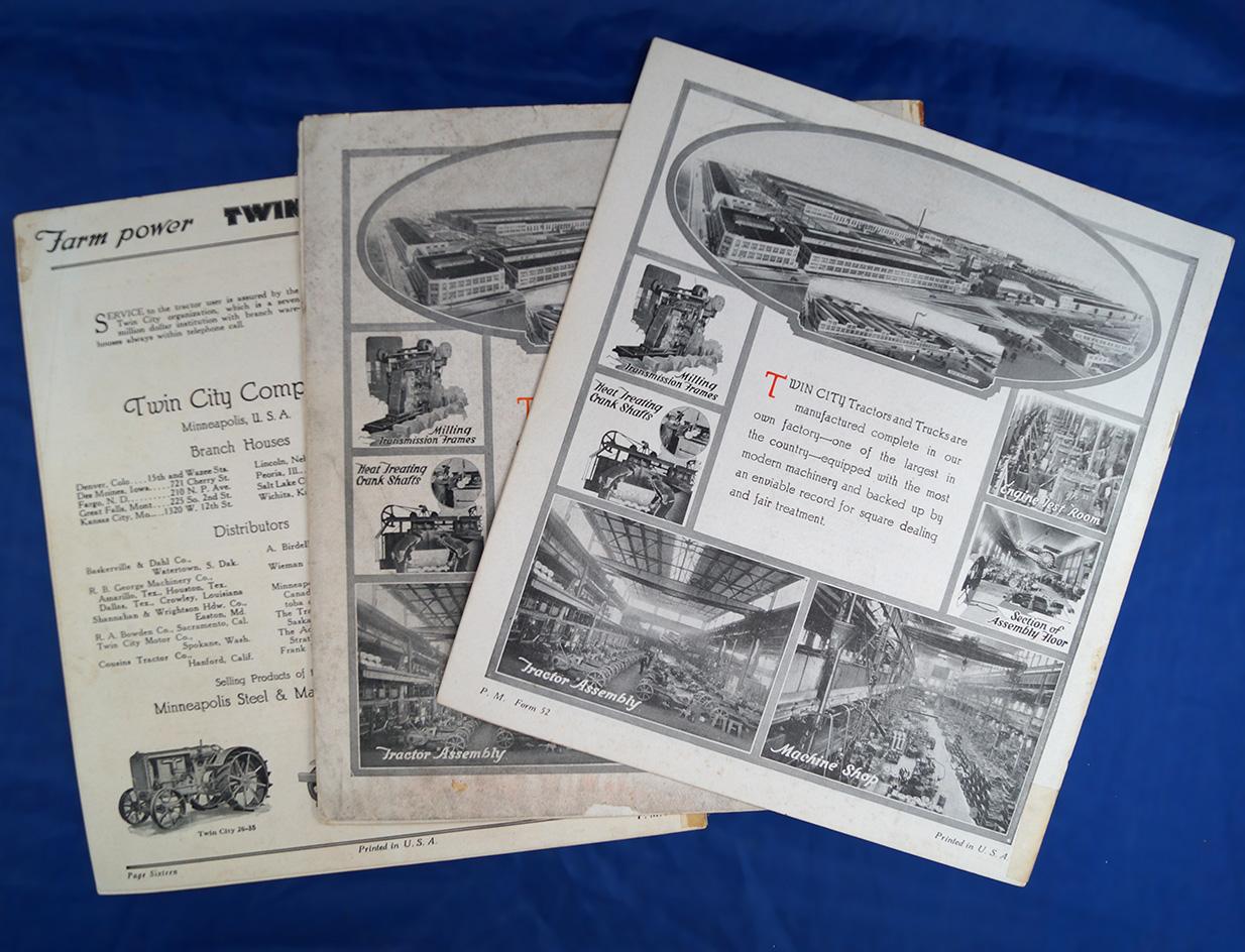 3 Twin City catalogs:  20-35 Kerosene Tractor; 12-20 Kerosene Tractor; and 20-35 & 40-65 Tractors