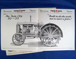 3 Twin City catalogs:  20-35 Kerosene Tractor; 12-20 Kerosene Tractor; and 20-35 & 40-65 Tractors