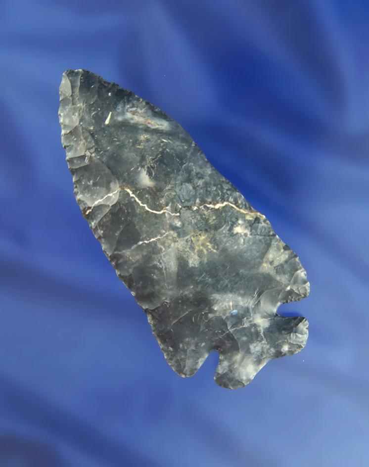 3 7/8" Coshocton Flint Archaic Thebes with nice lightning line found in Ohio. Bennett COA.