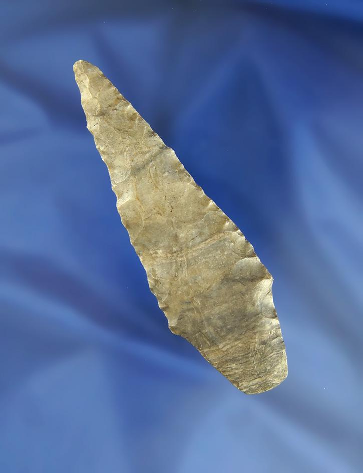 4" early Adena made from Upper Mercer Flint found in Wayne Co., Ohio. Ex. Jeff Doren Collection.