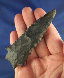 Excellent style and serrations on this heavily patinated 3 3/8" Dover Flint Knife found in Tennessee