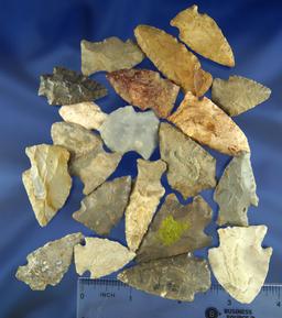 Set of 20 assorted Midwestern Arrowheads, largest is 1 13/16".