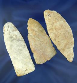 Set of three Flint Knives found in Missouri, largest is 3 7/8".