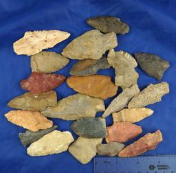 Set of 23 assorted Midwestern Arrowheads, largest is 2 3/4".