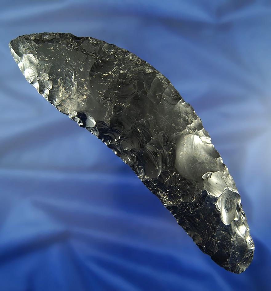 Very large 8 1/8" black Obsidian Crescent Knife found in the Great Basin Region  Stermer COA.