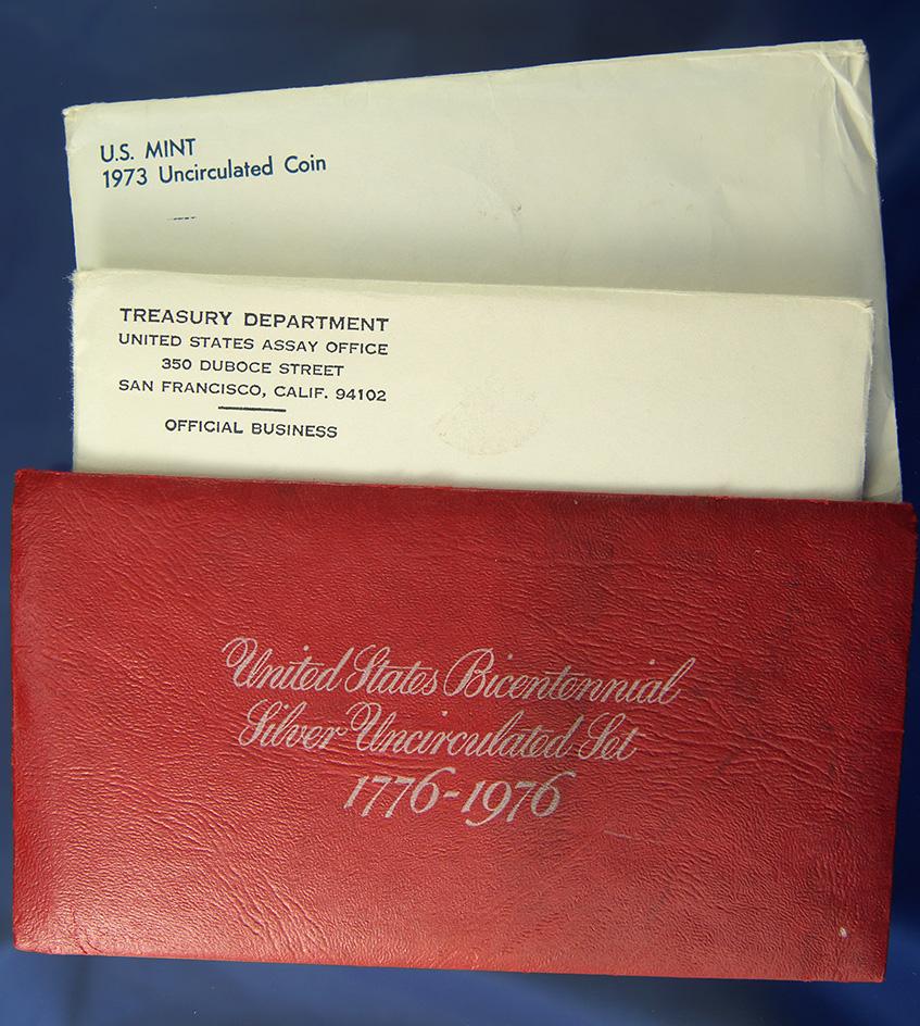 1970, 1973 Mint Sets and 1976 3 Piece Silver Mint Set in Original Envelopes