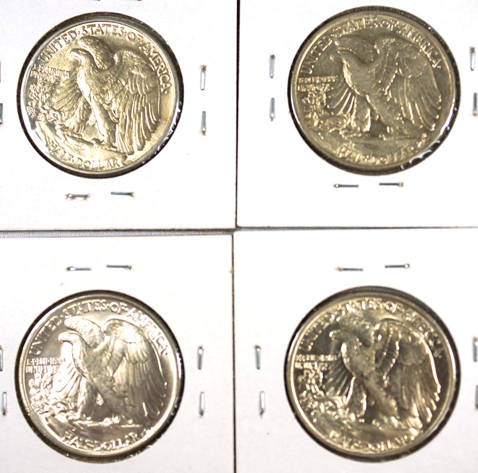 1942, 1943, 1944 and 1945 Walking Liberty Half Dollars AU-Choice AU