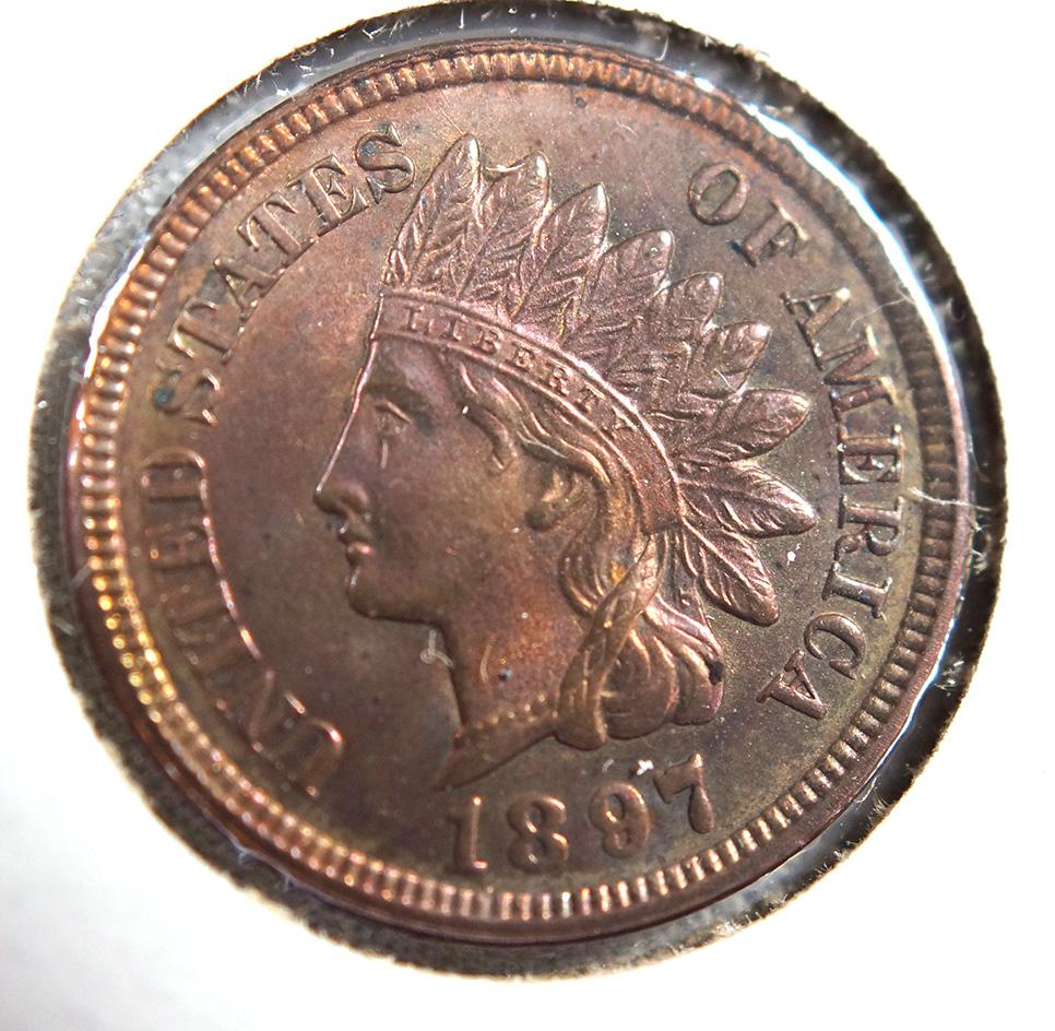 1897, 1898, 1904, 1908 and 1909 Indian Cents XF-Choice AU