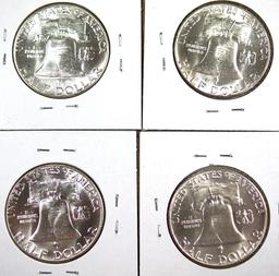 1961, 1962, 1962-D and 1963 Franklin Half Dollars BU