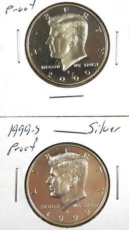 1999-S and 2000-S Silver Proof Kennedy Half Dollars