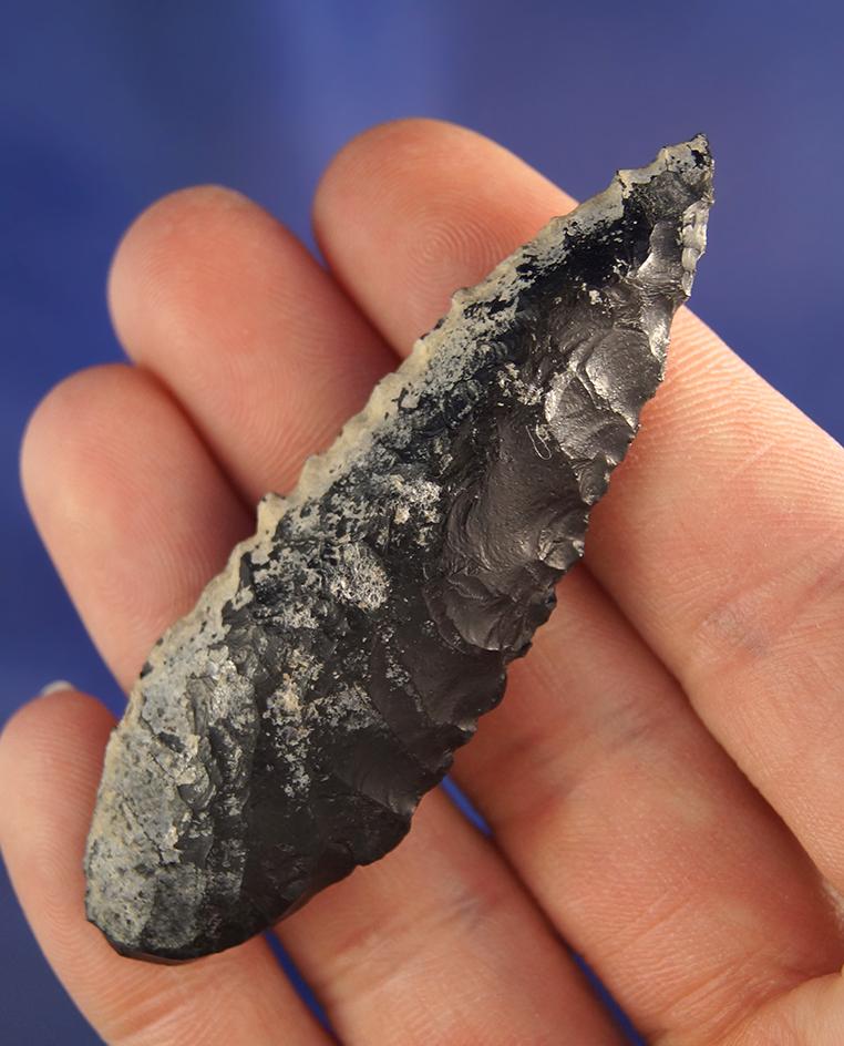 Heavily patinated Obsidian 2 3/4" Cascade - intentional burinated fractured base - Fort Rock, OR.