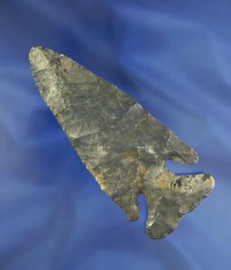 3 7/8" Black Coshocton Flint Deep Notch Archaic Bevel found in Fulton Co., Ohio. Ex. Richard Hurley.