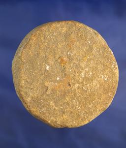 3" Sandstone Discoidal found on the Guthridge Farm near Flint Ridge, Licking Co., Ohio.