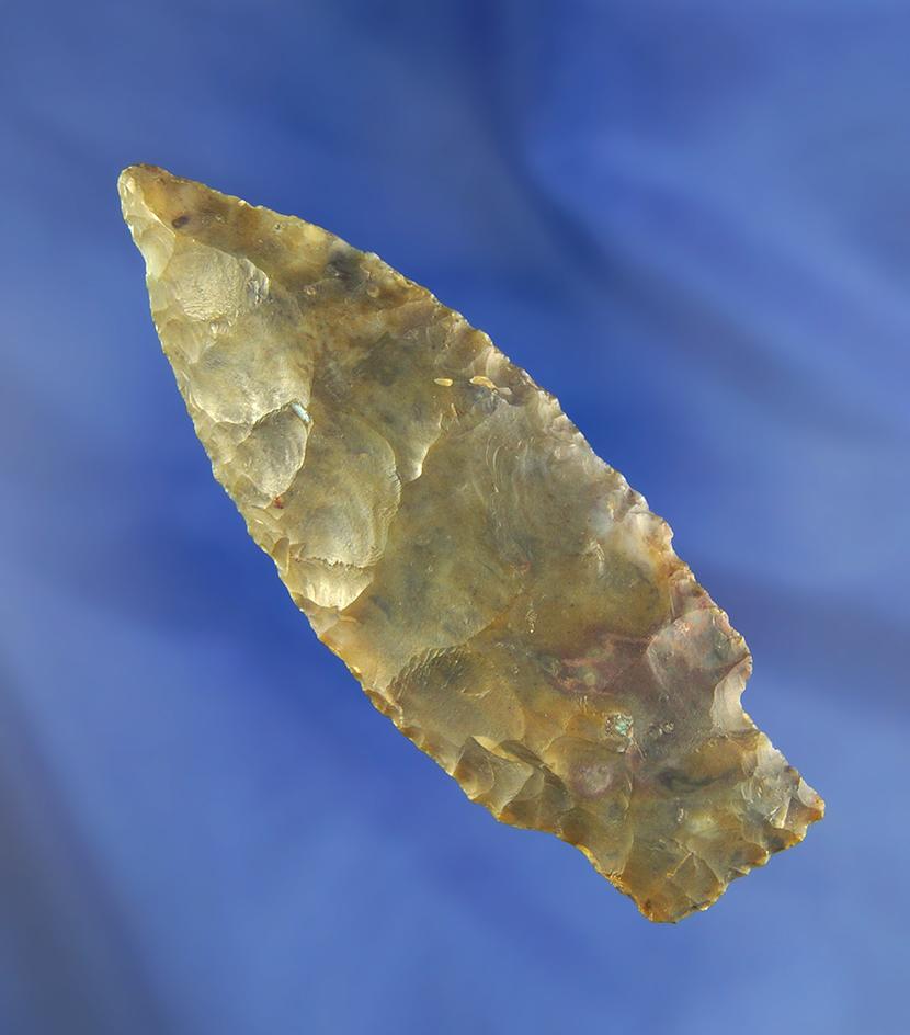 3 7/16" Paleo Stemmed Lanceolate - Flint Ridge Flint found in Licking Co., Ohio. Ex. Dick Prexta.