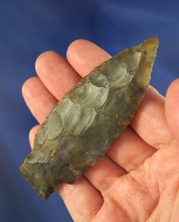 3 7/16" Paleo Stemmed Lanceolate - Flint Ridge Flint found in Licking Co., Ohio. Ex. Dick Prexta.