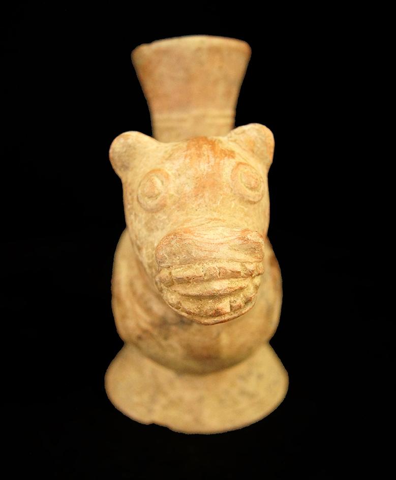 8 1/2" Jaguar Effigy Bottle - Lambayeque, Northern Peru, circa 1000-1200 AD.  Bennett COA.