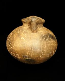 3" Tall Pre-Columbian Chorerra Culture Miniature Jar with incised designs.  Ecuador,  Schmitt COA.